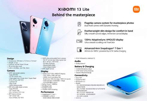 Xiaomi 13 Lite - Snapdragon 7 Gen 1, подвійна фронтальна камера, 120-Гц дисплей та Android 12 за ціною від €499
