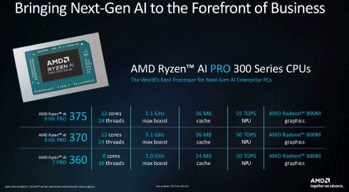 AMD  Ryzen AI Pro 300       RDNA 3.5  NPU 55 TOPS