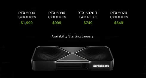 NVIDIA  RTX 5090  $1999, RTX 5080, 5070 Ti  5070  $549   4090