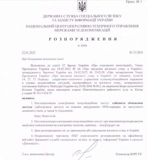Криптовалютна біржа Kuna офіційно заблокована в Україні